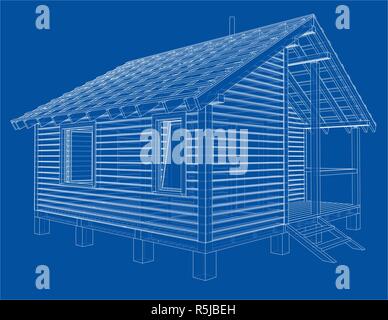Skizze des Kleinen Hauses. Wire-frame Stil. 3D-Darstellung Stockfoto