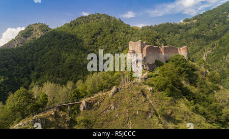 Poenari Schloss auf dem Berg Cetatea in Rumänien ruiniert Stockfoto