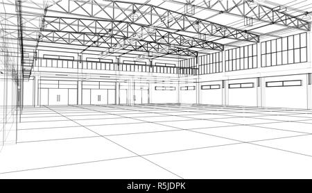 Innenraum Skizze. 3D-Darstellung Stockfoto