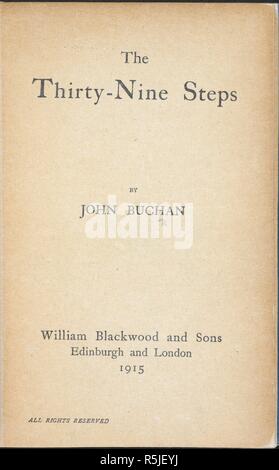 Titel der Seite. Die 39 Schritte. Edinburgh; London: W. Blackwood & Söhne, 1915. Quelle: 12601.ccc.25 Titel Seite. Autor: BUCHAN, John. Stockfoto
