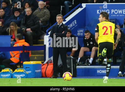 Leicester, Großbritannien. 1. Dezember 2018. Leicester City Manager Puel während der Premier League Match zwischen Leicester City und Watford an King Power Stadion am 1. Dezember 2018 in Leicester, England. (Foto von Leila Coker/phcimages.com) Credit: PHC Images/Alamy leben Nachrichten Stockfoto