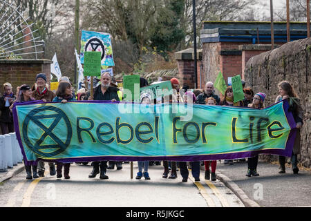 Hereford, Großbritannien. 1. Dezember, 2018. Die neu gegründete Niederlassung des Aussterbens Aufstandsbewegung (Klimawandel Aktivisten) in diesem alten Domstadt demonstrieren. Credit: Alex Ramsay/Alamy leben Nachrichten Stockfoto