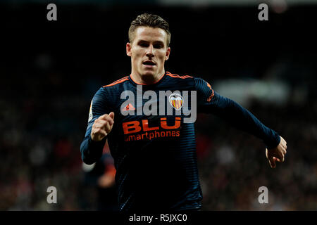 Von Valencia CF Kevin Gameiro in Aktion während der La Liga Match zwischen Real Madrid und Valencia CF im Santiago Bernabeu in Madrid, Spanien. (Endstand: Real Madrid 2 - 0 Valencia) Stockfoto