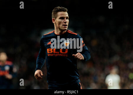 Von Valencia CF Kevin Gameiro in Aktion während der La Liga Match zwischen Real Madrid und Valencia CF im Santiago Bernabeu in Madrid, Spanien. (Endstand: Real Madrid 2 - 0 Valencia) Stockfoto