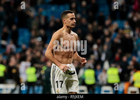 Von Real Madrid Lucas Vazquez während La Liga Match zwischen Real Madrid und Valencia CF im Santiago Bernabeu in Madrid, Spanien. (Endstand: Real Madrid 2 - 0 Valencia) Stockfoto