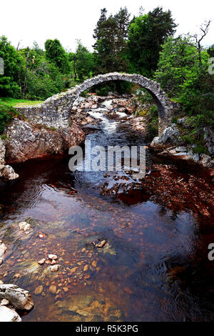 Die packesel Brücke in carrbridge ist die älteste Steinbrücke in den schottischen Highlands Stockfoto