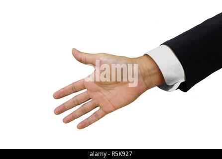 Offenen Handschlag isoliert auf weißem Hintergrund Stockfoto