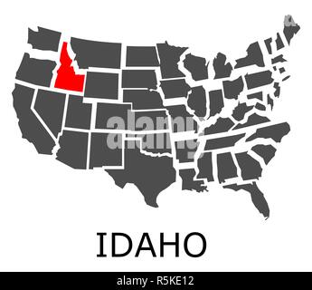 Zustand von Idaho auf der Karte von USA Stockfoto