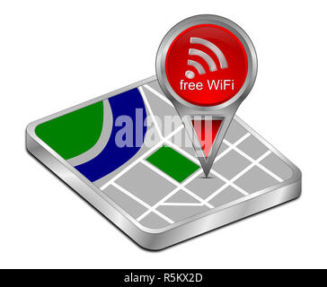 Rote Karte Zeiger mit kostenfreiem WLAN Symbol - 3D-Darstellung Stockfoto