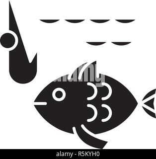 Fischerei schwarze Symbol, Vektor Zeichen auf isolierten Hintergrund. Fischerei Konzept Symbol, Abbildung Stock Vektor
