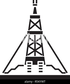 Die Ölproduktion Plattform schwarze Symbol, Vektor Zeichen auf isolierten Hintergrund. Die Ölproduktion Plattformkonzept Symbol, Abbildung Stock Vektor