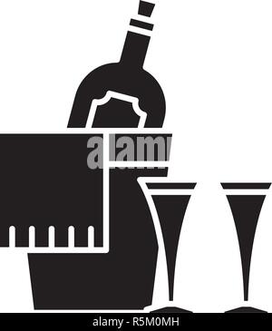 Champagner schwarze Symbol, Vektor Zeichen auf isolierten Hintergrund. Champagner Konzept Symbol, Abbildung Stock Vektor