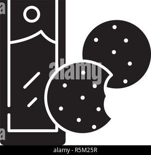 Kaffee mit Keksen schwarze Symbol, Vektor Zeichen auf isolierten Hintergrund. Kaffee mit Keksen Konzept Symbol, Abbildung Stock Vektor