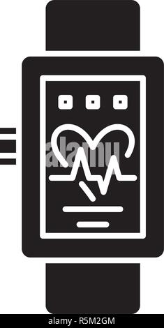 Smart Uhren schwarze Symbol, Vektor Zeichen auf isolierten Hintergrund. Smart Uhren Konzept Symbol, Abbildung Stock Vektor
