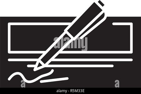 Bankscheck schwarze Symbol, Vektor Zeichen auf isolierten Hintergrund. Bankscheck Konzept Symbol, Abbildung Stock Vektor