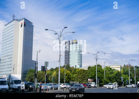 September 22, 2017, Bukarest/Rumänien - Bürogebäude auf dem Siegesplatz (Piata Victoriei) Stockfoto