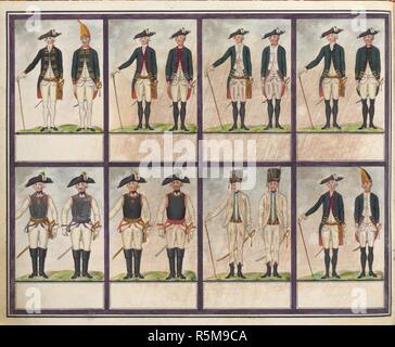 Tabelle der Uniformen der Truppen von Paul I., Gatschina. Museum: private Sammlung. Autor: anonym. Stockfoto