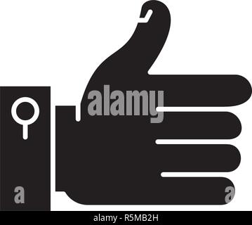 Hand mit Daumen hoch, schwarz Symbol, Vektor Zeichen auf isolierten Hintergrund. Hand mit Daumen nach oben Konzept Symbol, Abbildung Stock Vektor