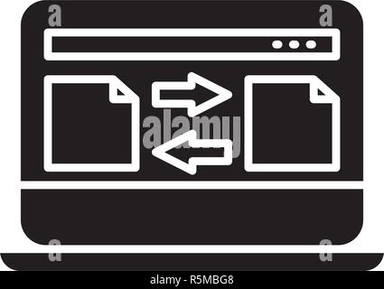 Datei kopieren schwarz Symbol, Vektor Zeichen auf isolierten Hintergrund. Kopieren Sie die Datei Konzept Symbol, Abbildung Stock Vektor