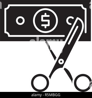 Kostenoptimierung schwarze Symbol, Vektor Zeichen auf isolierten Hintergrund. Kostenoptimierung Konzept Symbol, Abbildung Stock Vektor