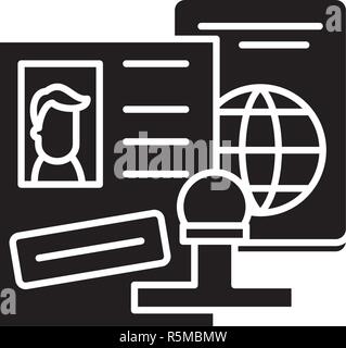 Touristenvisum schwarze Symbol, Vektor Zeichen auf isolierten Hintergrund. Touristenvisum Konzept Symbol, Abbildung Stock Vektor