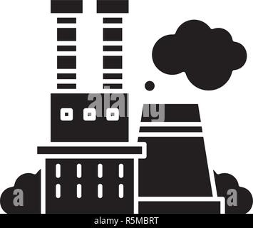 Industriekomplex schwarze Symbol, Vektor Zeichen auf isolierten Hintergrund. Industriellen komplexes Konzept Symbol, Abbildung Stock Vektor