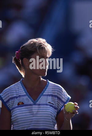 Chris Evert konkurrieren in US Open in Flushing Meadows in den 80er Jahren. Stockfoto