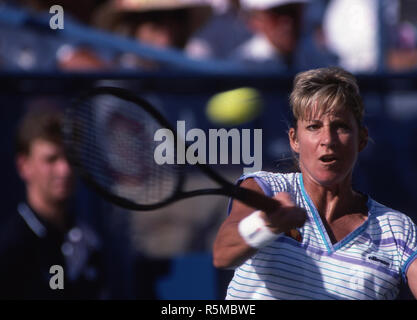 Chris Evert konkurrieren in US Open in Flushing Meadows in den 80er Jahren. Stockfoto