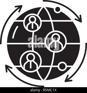 Global Business Verbindungen schwarze Symbol, Vektor Zeichen auf isolierten Hintergrund. Global Business Verbindungen Konzept Symbol, Abbildung Stock Vektor