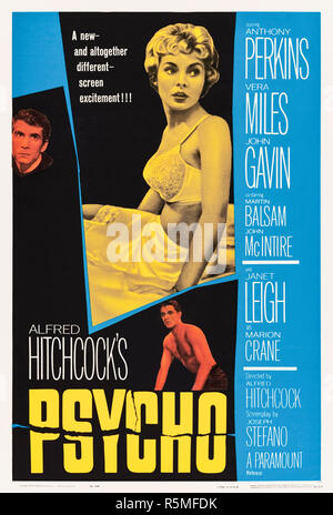 Psycho (1960) von Alfred Hitchcock und Hauptdarsteller Anthony Perkins, Janet Leigh, Vera Miles und Martin Balsam. Hitchcocks Meisterwerk über einen Besuch im Bates Motel und Norman Bates eigentümliche Beziehung zu seiner Mutter. Stockfoto