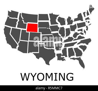 Bundesstaat Wyoming auf der Karte von USA Stockfoto