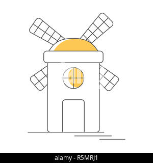 Windmühle oder Mühle Symbol Leitung mit Schatten. Vector Illustration Stockfoto