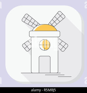 Windmühle oder Mühle Symbol Leitung mit langen Schatten. Vector Illustration Stockfoto