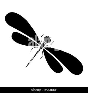 Vector dragon-fly Silhouette. Cartoon grafische Darstellung von damselfly mit schwarzen und weißen Flügel isoliert. Skizze Insekten Libelle Stockfoto