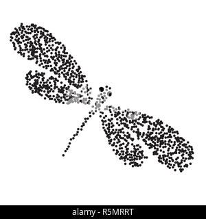 Vector dragon-fly Silhouette. Cartoon grafische Darstellung von damselfly mit schwarzen und weißen Flügel isoliert. Skizze Insekten Libelle Stockfoto