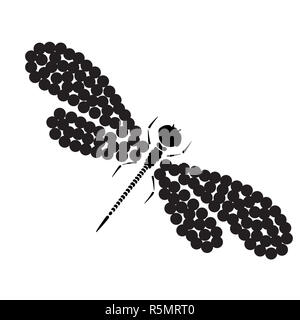 Vector dragon-fly Silhouette. Cartoon grafische Darstellung von damselfly mit schwarzen und weißen Flügel isoliert. Skizze Insekten Libelle Stockfoto