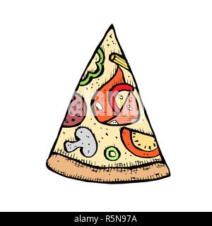 Pizza Hand gezeichnet Vector Illustration. Pizza Scheiben in Stücken von Ecken. Design Template. Stock Vektor
