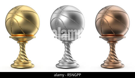 Gold, Silber und Bronze Trophy cup BASKETBALL 3D Stockfoto