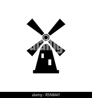 Windmühle oder Mühle Symbol Leitung mit Schatten. Vector Illustration Stockfoto