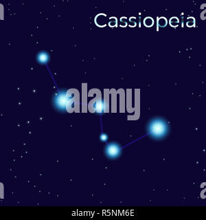 Cassiopeia singen. Star constellation Vektor Element. Sternbild Symbol. Abbildung auf dunkelblauen Hintergrund. Stockfoto