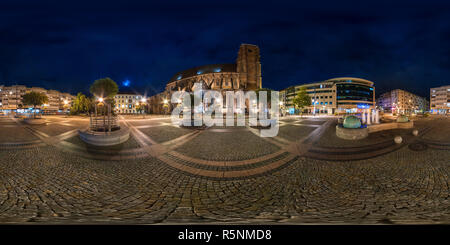 360 Grad Panorama Ansicht von WROCLAW, Polen - September 2018: Vollständige nahtlose sphärischen Nacht Panorama 360 Grad Kreis Ostrow Tumski mit Türme der gotischen Kathedrale 360 panor