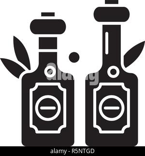 Olivenöl schwarze Symbol, Vektor Zeichen auf isolierten Hintergrund. Olivenöl Konzept Symbol, Abbildung Stock Vektor
