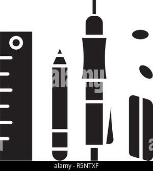 Bürobedarf schwarze Symbol, Vektor Zeichen auf isolierten Hintergrund. Bürobedarf Konzept Symbol, Abbildung Stock Vektor