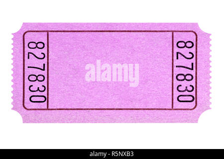Leere pink Film oder tombola Karte Stummel isoliert Stockfoto