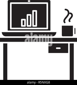 Computer Schreibtisch schwarze Symbol, Vektor Zeichen auf isolierten Hintergrund. Computer Schreibtisch Konzept Symbol, Abbildung Stock Vektor
