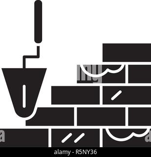 Brick Festlegung schwarze Symbol, Vektor Zeichen auf isolierten Hintergrund. Brick Festlegung Konzept Symbol, Abbildung Stock Vektor