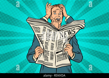 Geschäftsmann durch schlechte Nachrichten schockiert, viele Hände Stockfoto
