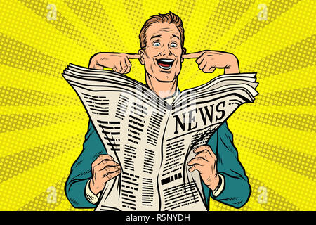 Geschäftsmann liest den Drücken und für Ihre Ohren Stockfoto