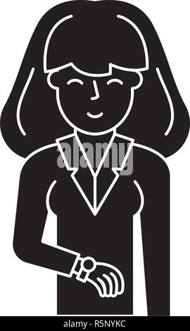 Geschäftsfrau schwarze Symbol, Vektor Zeichen auf isolierten Hintergrund. Geschäftsfrau Konzept Symbol, Abbildung Stock Vektor