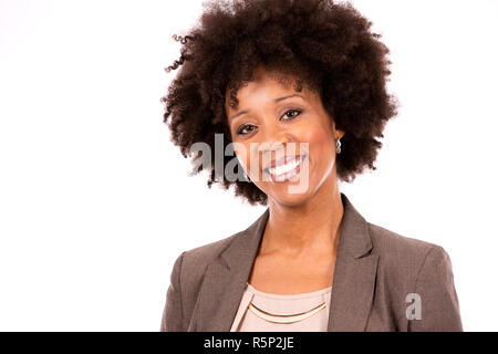 Schwarz lässige Frau auf weißem Hintergrund Stockfoto